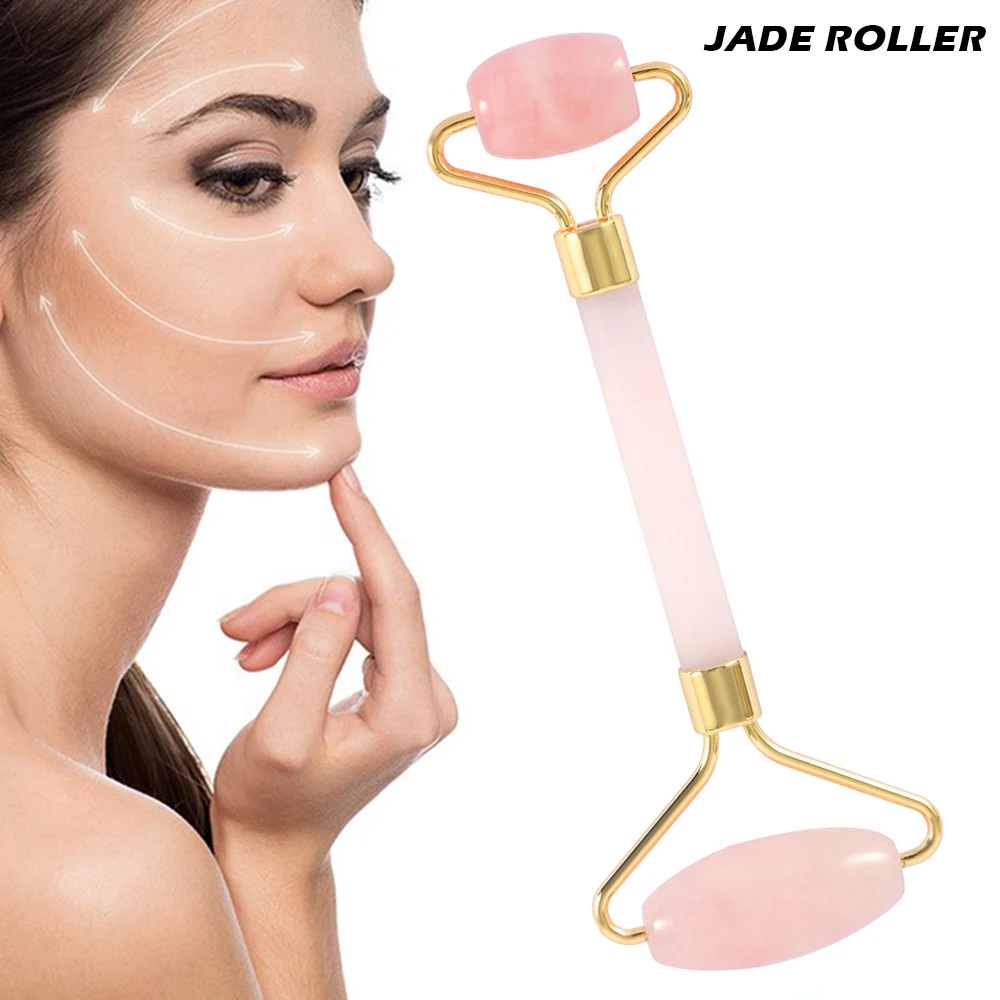 Новый розовый КВАРЦЕВЫЙ ролик массажер для похудения лица нефритовый роликовый