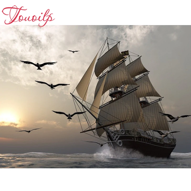 

TOUOILP Full Square&round Diamond 5D DIY Diamond Painting "Seagull sailing" 3D Embroidery Cross Stitch Mosaic Painting Decor