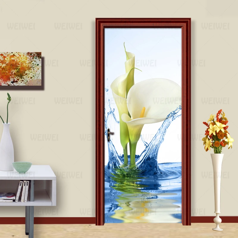 

Modern Fashion Floral Flower DIY Self-adhesive Door Sticker PVC Waterproof Wall Mural Wallpaper For Bedroom Living Room Bathroom
