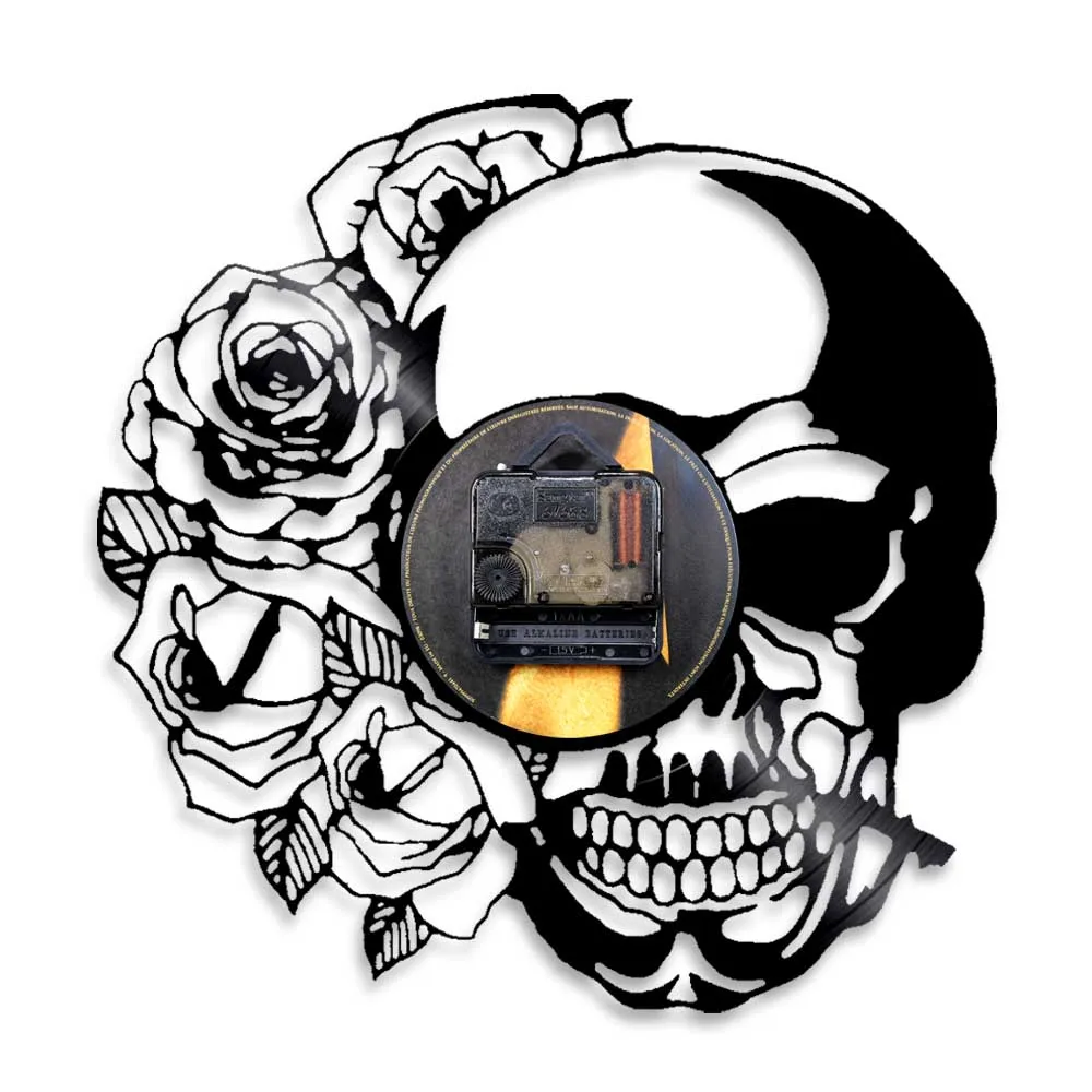 Настенные часы с рисунком хиппи череп розой виниловая пластина|vinyl clock|clock vinylliving