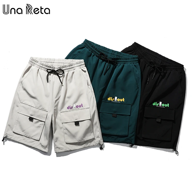 

Una Reta Shorts Men Summer New Fashion Streetwear Elastic Waist Knee Length Sweatpants Hip Hop Pockets Print Men's Shorts