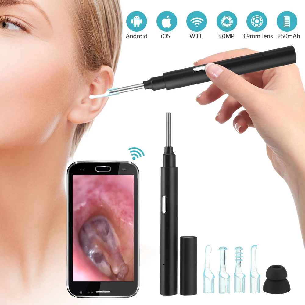 

WiFi Otoscope 3.9mm Ear Cleaning Endoscope Visual Wireless Ear Inspection Camera 5-Axis APP Contral Earwax Removal Tool for Kids