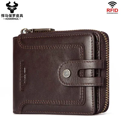 

Кошелек мужской из натуральной кожи с Rfid-защитой, бумажник из воловьей кожи, кредитница, винтажный Держатель для визиток, качественный клат...