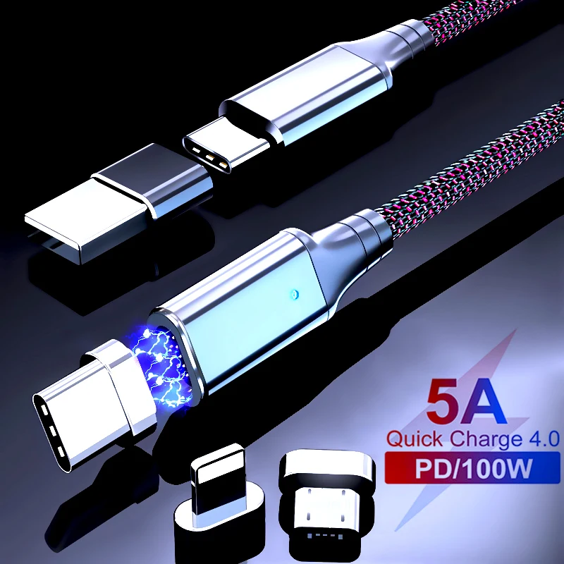 

5A PD 100W магнитный Кабель с разъемом Micro USB Type-C кабель для зарядки мобильный телефон кабель для быстрой зарядки для ноутбука MacBook для iPhone12 11 Xiaomi ...