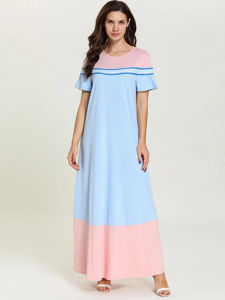 Арабский мусульманский абайя платье для женщин короткий рукав лето Сращивание