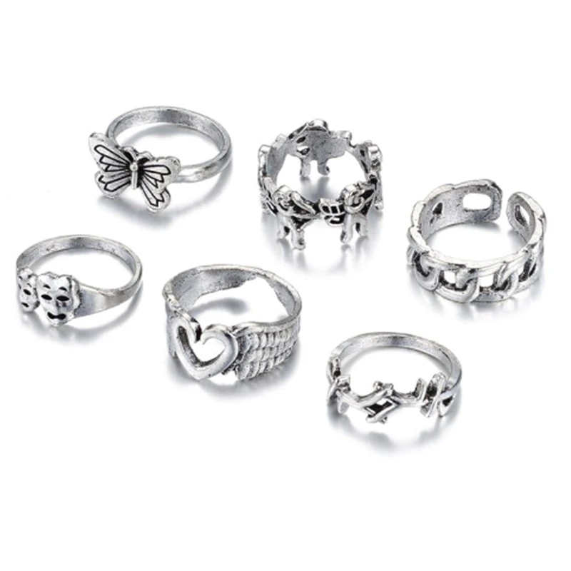 

Gothic Punk Silver Plated Angel Wings Ring for Womens Gothic Punk Steampunk Heart Butterfly Skull Ring Sets Party Jewelry Gift