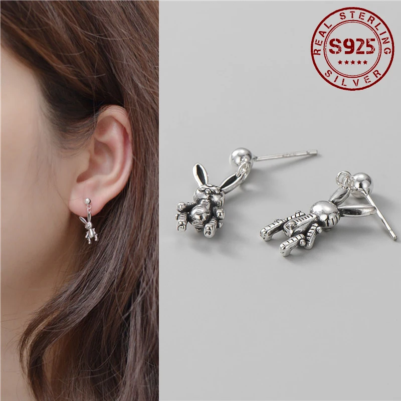 

Real S925 Sterling Silver Earrings for Women Hypoallergenic Punk Rabbit Women Silver Drop Earrings Silver Jewelry Accessories
