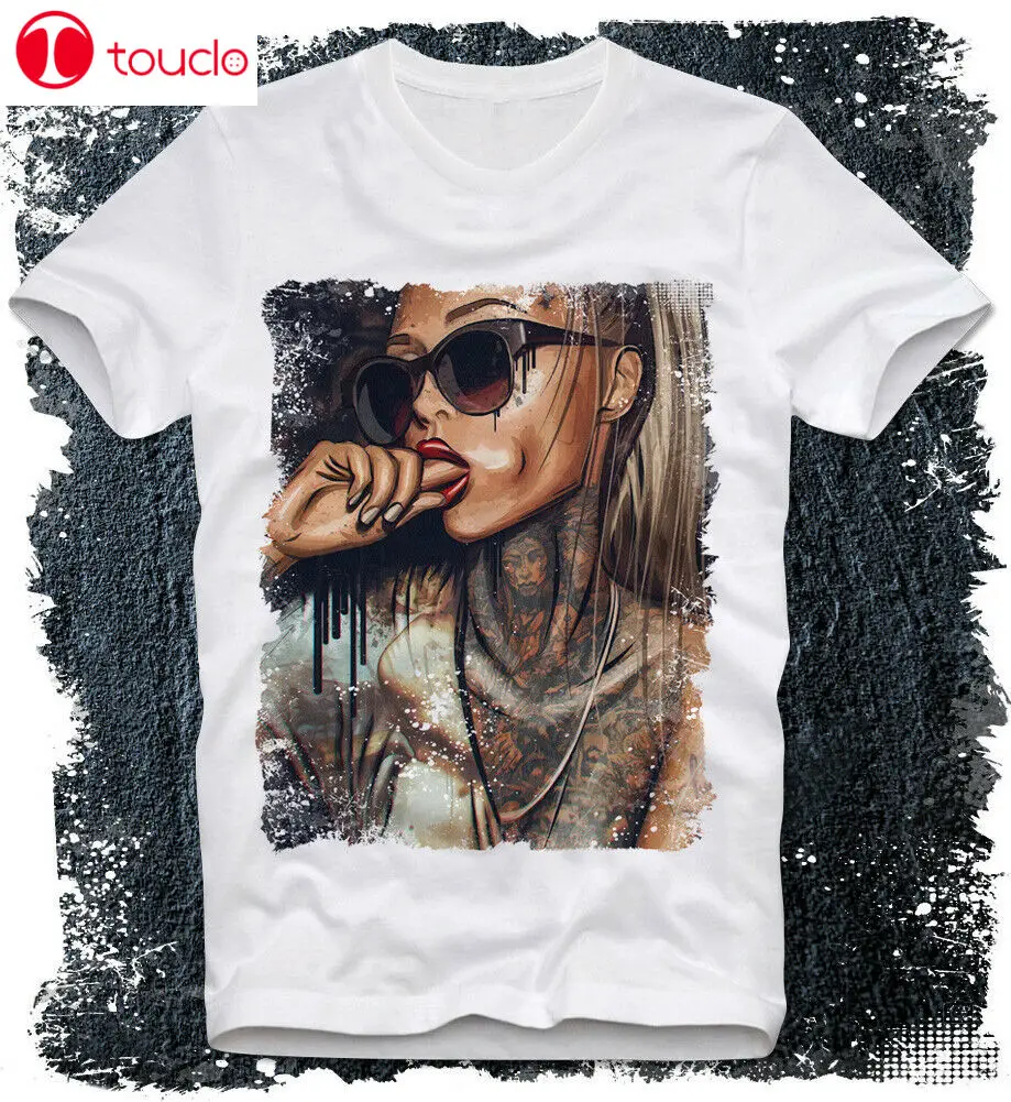 T-Shirt Hot Sexy Tattoo Art Girl Pinup Pin-Up Fresh Swag Gangster Gangsta