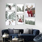 Настенная картина в скандинавском рождественском стиле, зимний постер страны чудес, Картина на холсте, принт оленей, пейзаж, картина, декор для гостиной