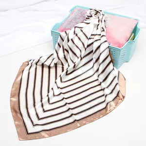 Fashion Kerchief Silk Satin Hijab Scarf For Women Square Shawls Geometric Print Head Scarfs Female 90*90cm Neck Scarves For Lady