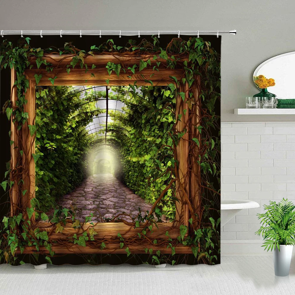 

Dream Forest Waterproof Bath Screen Set with Hooks Landscape Shower Curtains Bathroom Curtain for Bathroom Home Decoration