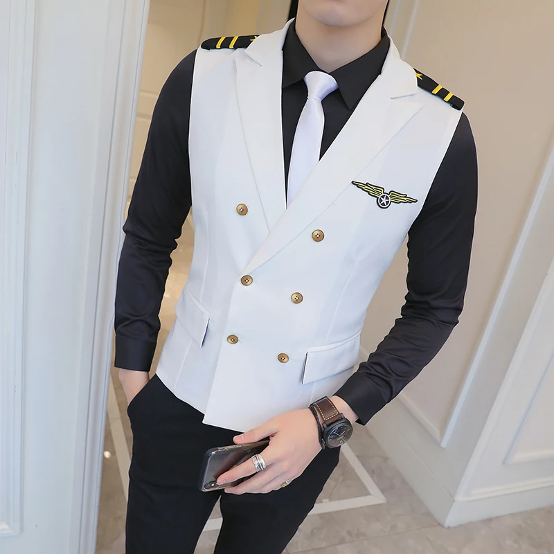 New Arrival Chaleco Hombre Solid Color Small Crown Embroidery Man Fashion Slim Fit Vest Nightclub Hairstyle Division | Мужская одежда