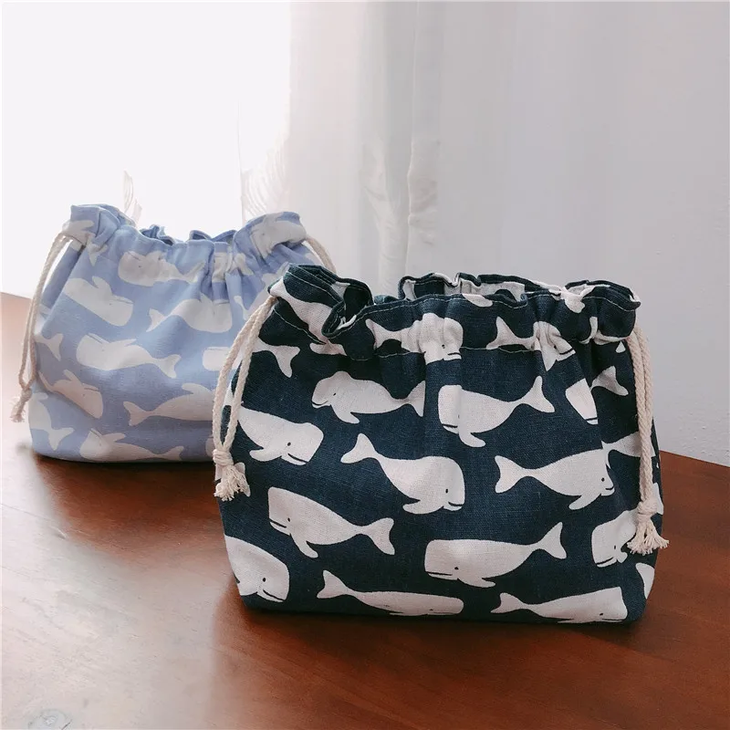 

Double Layer Drawstring Small Bag Lunch Box Bag Handmade Cotton Storage Bags Portable Handbag Picnic Food Lunch Handbag New