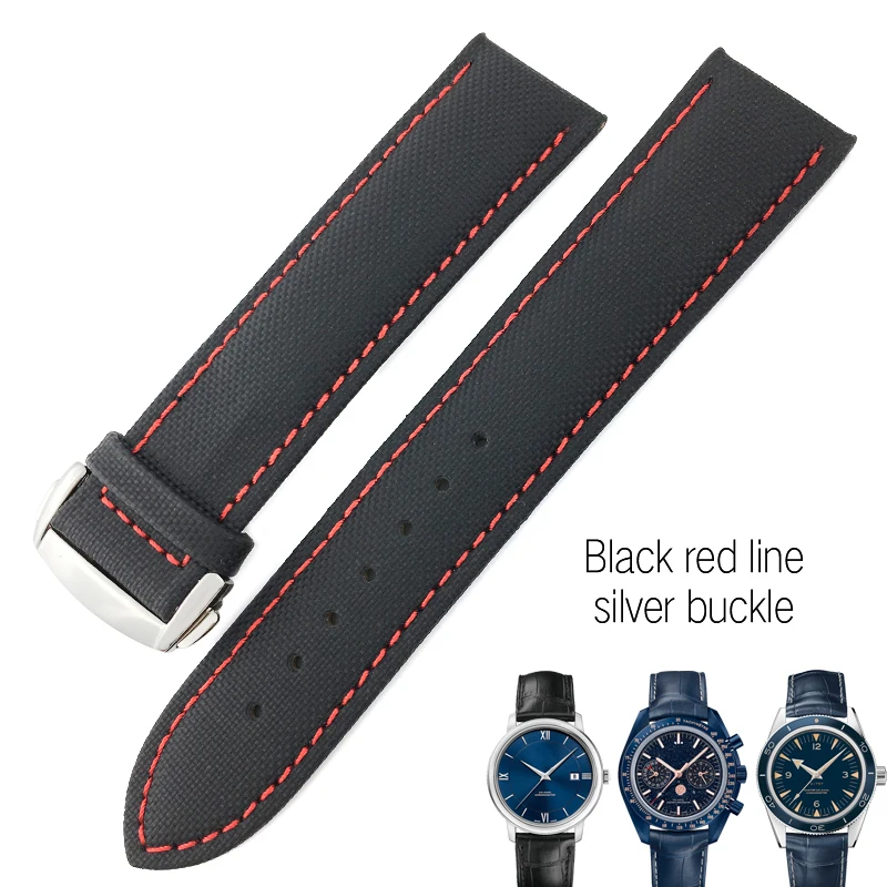 19/20/21/22/23 мм плетение нейлон кожаный ремешок для часов модные спортивные ремешок подходит для роли подводная лодка Omega часы Seiko - Цвет ремешка: black red line