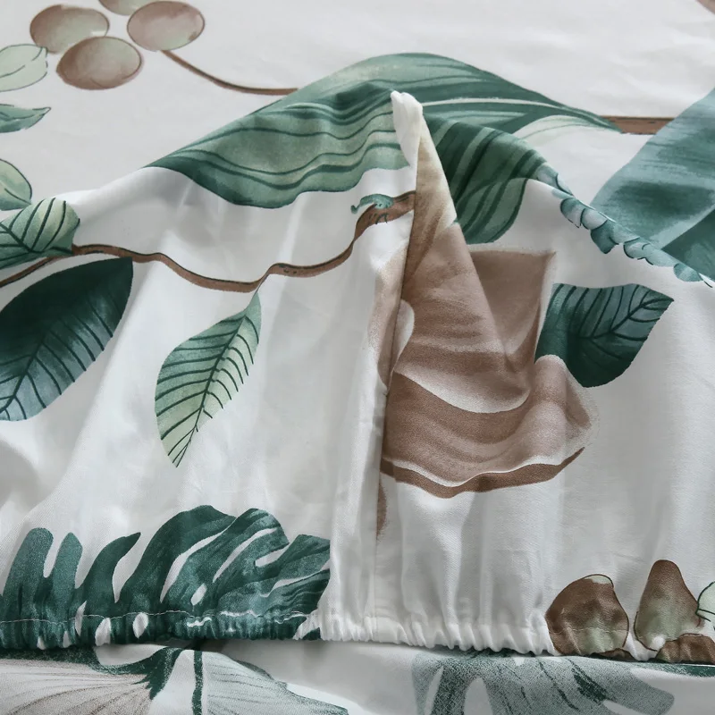 Натяжная простыня с белыми хлопковыми листьями Роскошный чехол на матрас 4