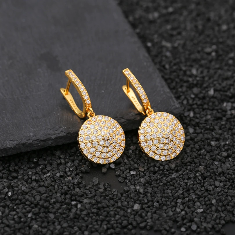

Luxury Earrings Round Zirconia Crystal Gold Hoop Earrings for Women Indian Wedding Jewelry