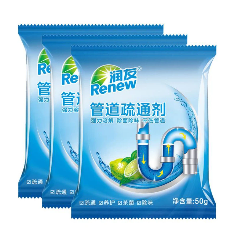 

50g Household Drain Cleaner Deodorant Kitchen Toilet Bathtub Sewer Blocking Cleaning Powder Pipe Dredging Tool Prevent Blockage