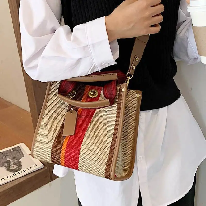

2021 New Famous Brand Tote Bags Women Vintage PU Leather Crossbody Bags Female Luxury Striped Shoulder Bags Girl Casual Handbags