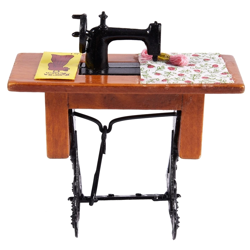 

Vintage Miniature Sewing Machine With Cloth for 1/12 Scale Dollhouse Decoration
