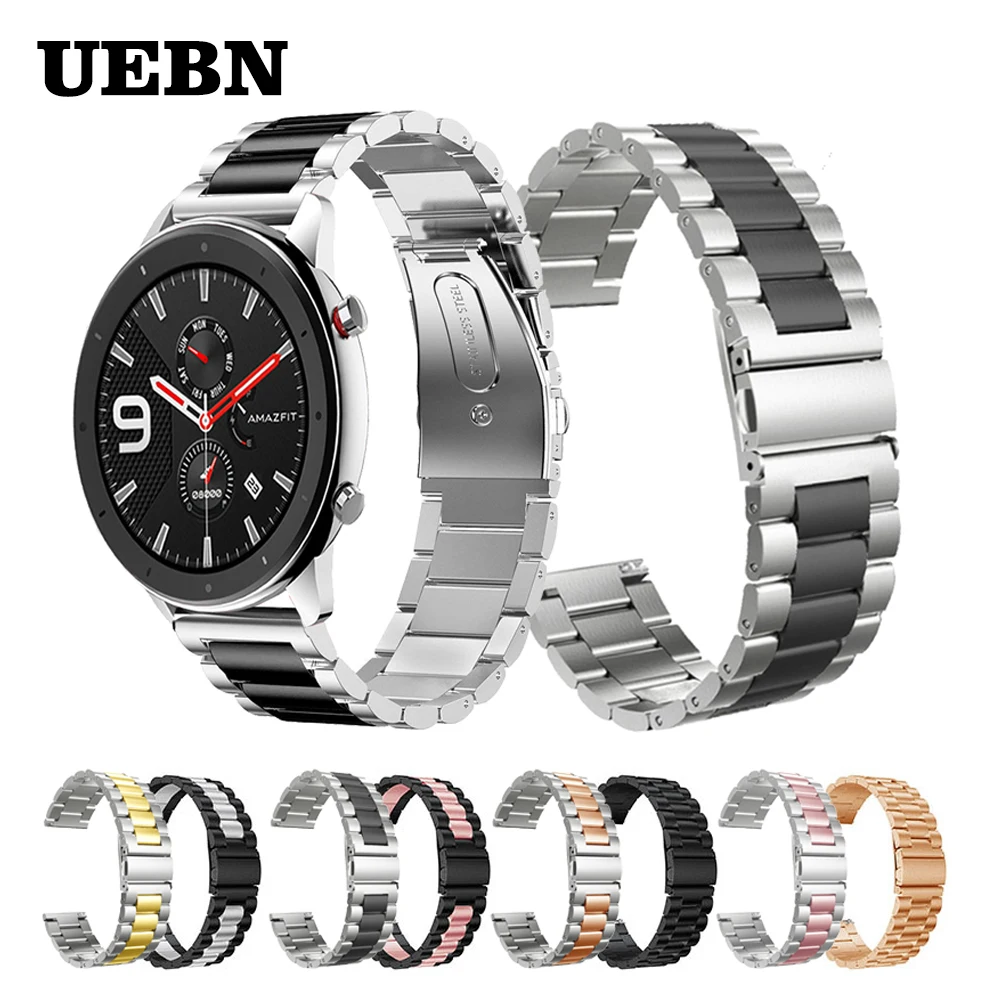 

UEBN 20mm 22mm Stainless Steel Strap Replacement Band For xiaomi Huami strap Amazfit GTS/GTR 42mm 47mm/Bip watchbands