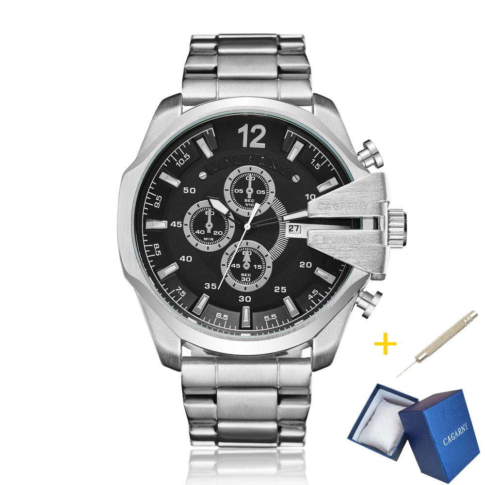 

Кварцевые часы Cagarny для мужчин, роскошные Брендовые спортивные мужские часы, серебристые классические деловые мужские наручные часы Mllitary, м...