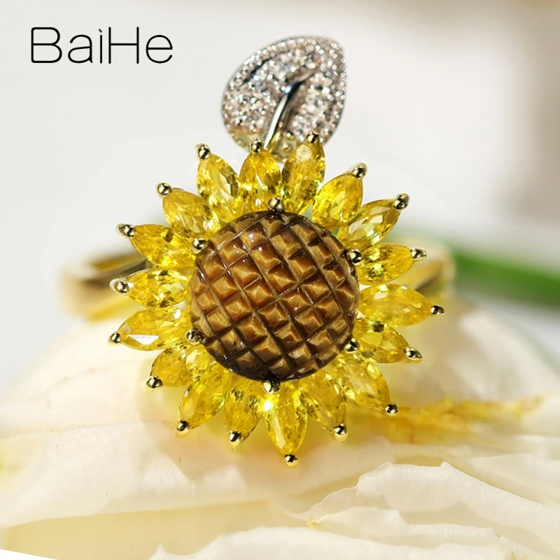 BAIHE однотонные 14K белые + желтые золотые натуральные бриллианты тигровый глаз