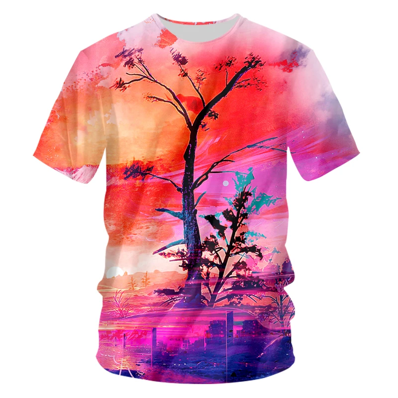 

IFPD EU/US Size Tshirt Men Psychedelic Tree 3d T-shirt Metal Print T Shirt Funny T Shirts Hip Hop Harajuku Mens Clothing New