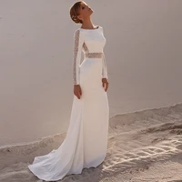sexy long sleeves mermaid wedding dress 2022 lace cut out backless bridal gowns sweep train novia o neck illusion satin