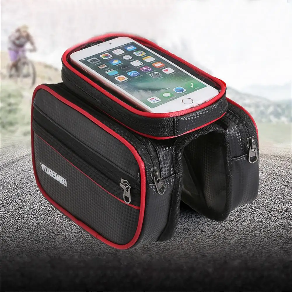 

Bicycle Shelf Bags 5L Front Touch Screen Phone Bag Mountain Bike Top Tube Bag with Crossrail Cycling Pannier Carry Bag MTB Pack