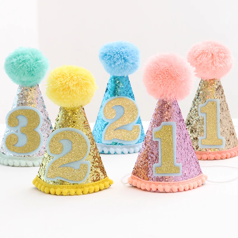 Блестящая шляпка для дня рождения детей первого вечеринки девочек и мальчиков