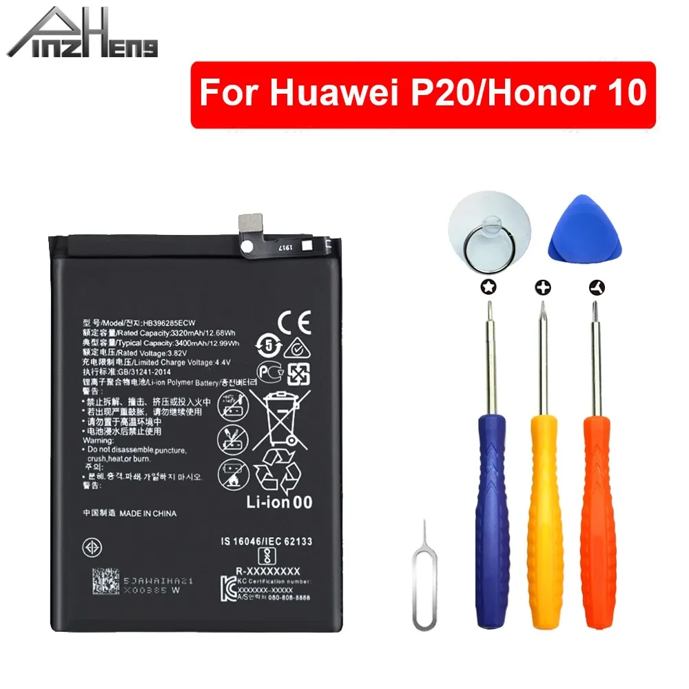 Аккумулятор PINZHENG для Huawei P20 Honor 10 3400 мАч батарея замены HB396285ECW с бесплатными