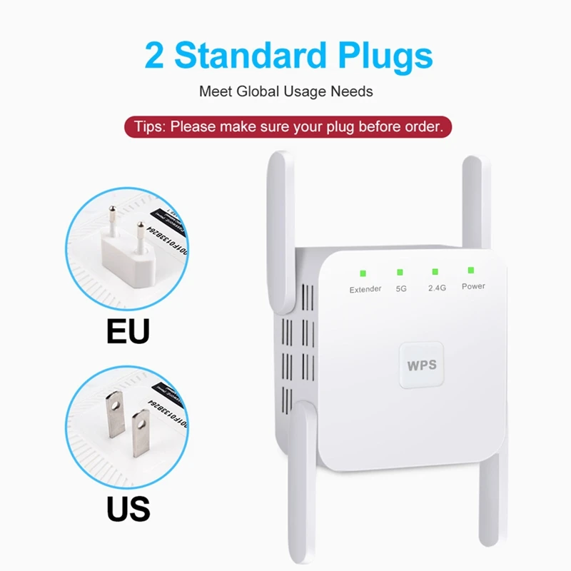 

the 2.4G Amplifier Supports 5G Dual Band 1200M Four Antenna Strong WiFi Through Wall Wireless Repeater