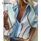 Женская блузка для отдыха Lipswag, осенняя офисная блузка с принтом цепи, стильная блузка с длинным рукавом размера плюс, 5XL