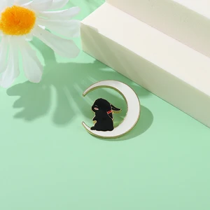 Cartoon moon black rabbit Brooch creative cute animal modeling metal pin clothes backpack accessories to give friends gifts