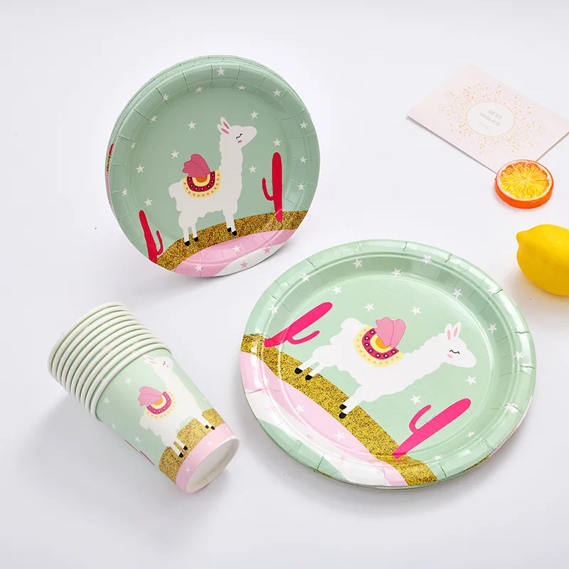

Llama Alpaca party Paper Plates Cups Napkins Disposable Straw Supplies Birthday Party Decorations Kids Cupcake Topper HY7171
