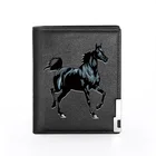 Высококачественный крутой кожаный кошелек с принтом черной лошади для мужчин и женщин, двойной держатель для кредитных карт, короткий кошелек для мужчин