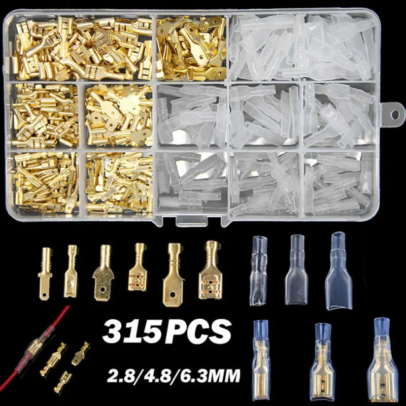 

315pcs Cable Spade Lugs Electrical Wire Terminals Crimp Connectors W/ Sleeves High Quality Cable Spade Lugs 2.8mm,4.8mm,6.3mm