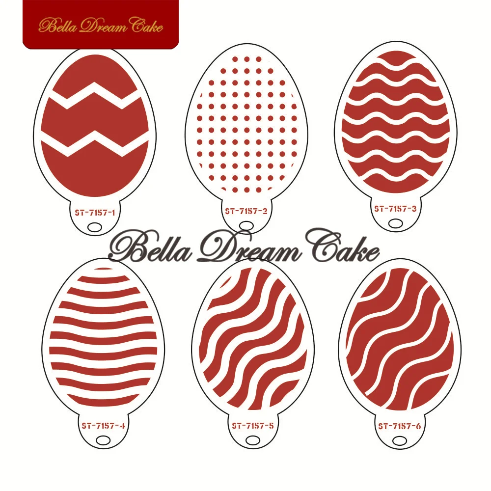 

6pcs Geometric Stripe Easter Egg Cookies Stencil PET Biscuit Mold DIY Coffee Stencils Template Cake Decorating Tools Bakeware