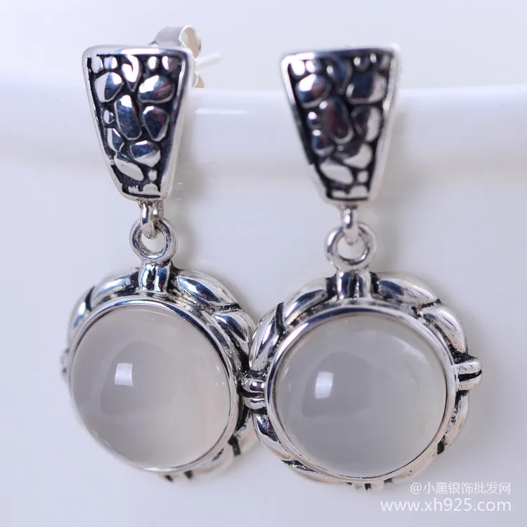 

Korean style inlaid white chalcedony Ruili women's hot-selling earrings