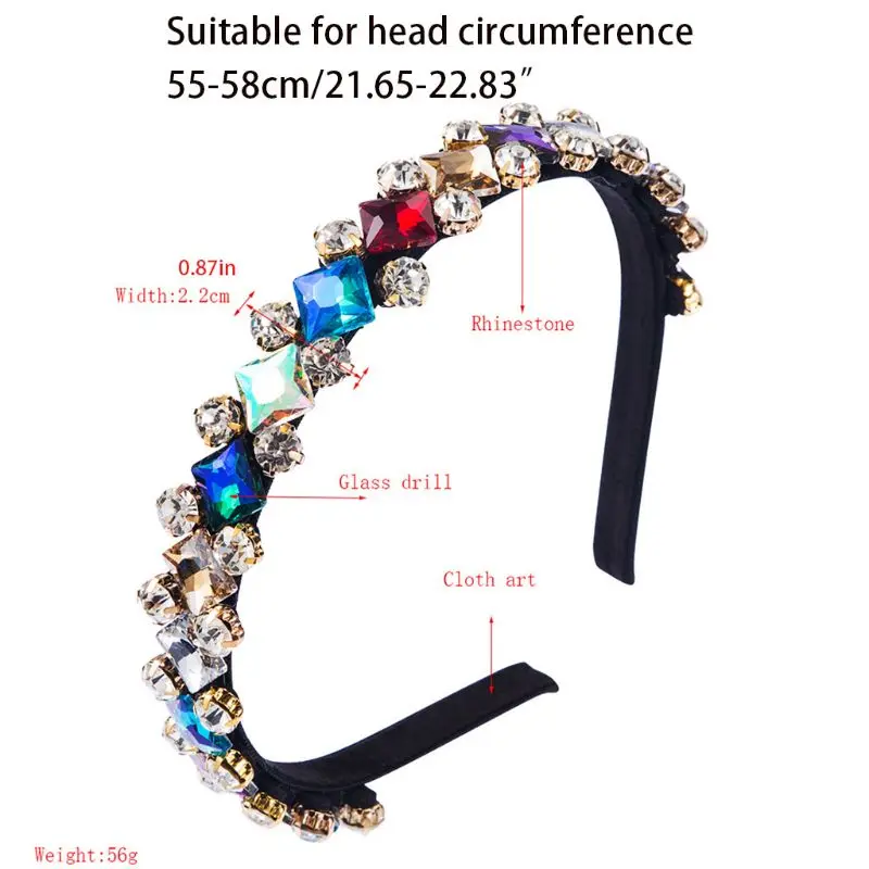 

Baroque Vintage Women Jewelry Headband Shiny Colorful Geometric Glass Drill Rhinestone Hair Hoop Luxury Banquet Bandana