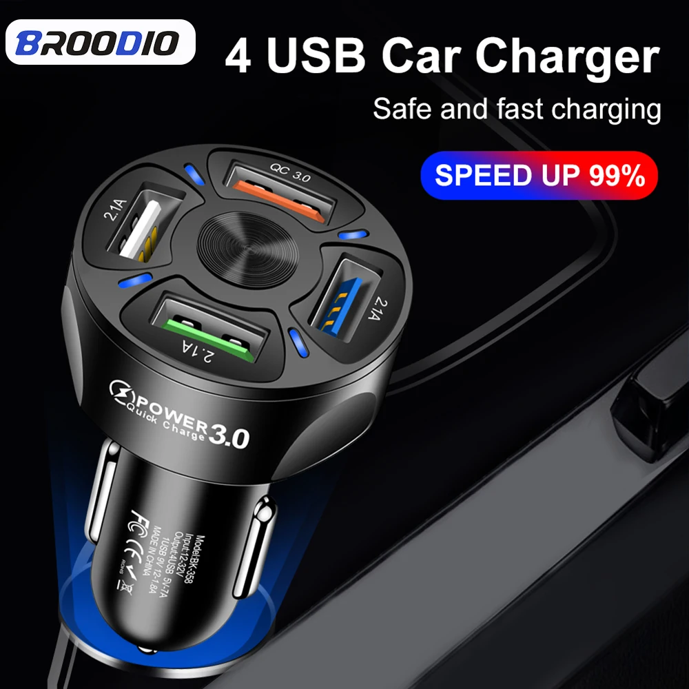 

For Phone Car Charger QC3.0 4 Ports USB Car Charger For Samsung Note 5 Sony Xperia Z4 Tablet Quick Charge 3.0 Fast Charging Pad