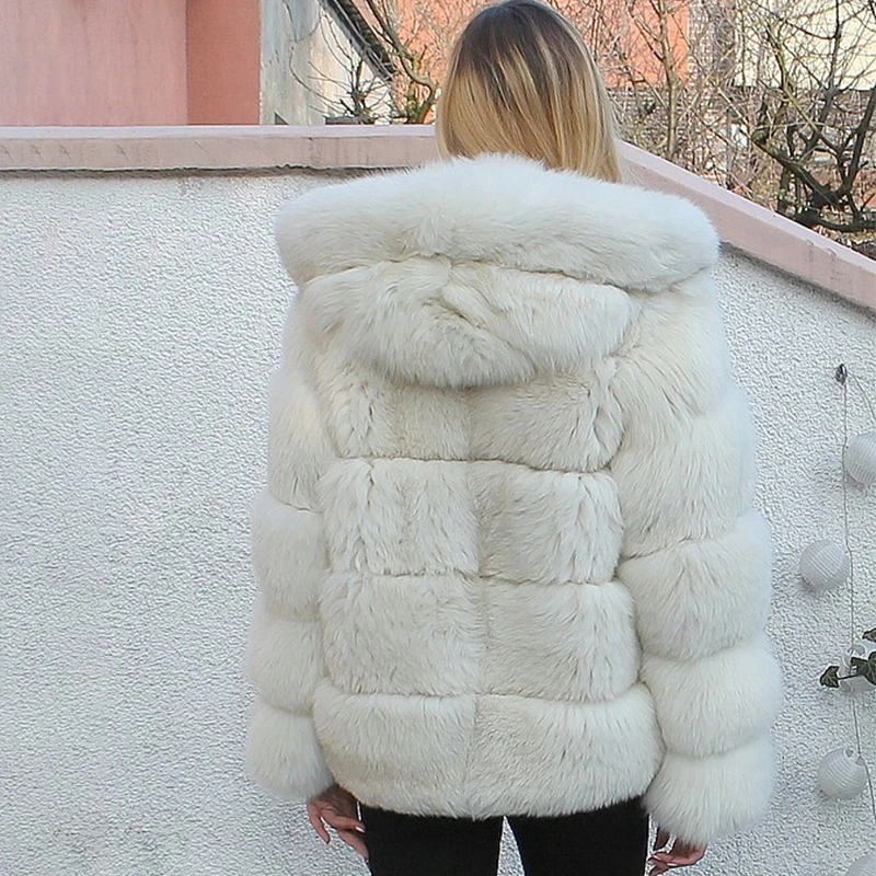 Fashion White Fox Fur Coats With Hood 2022 Trendy Natural Fox Fur Jackets Woman High Street Short Fur Jacket Natural Outwear enlarge