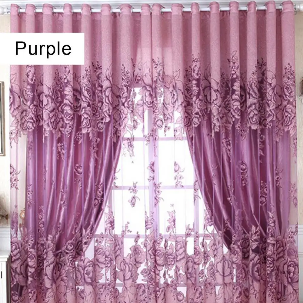 

1Pc Flower Jacquard Tulle Window Curtain Drape Romantic Blackout Curtain For Girls Bedroom Party
