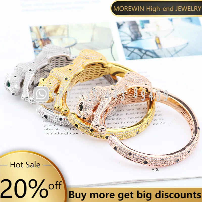 

Fashion Domineering Full Inlaid Zircon Women's Jewelry European And American Creative Leopard Open Bracelet Ring Set Wholesale