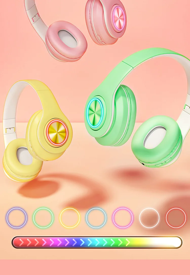 

Macaron V5.0 Bluetooth Headset Wireless Headphones Colorful Light Sports Headphone Earphones For PC Game Phone Music New