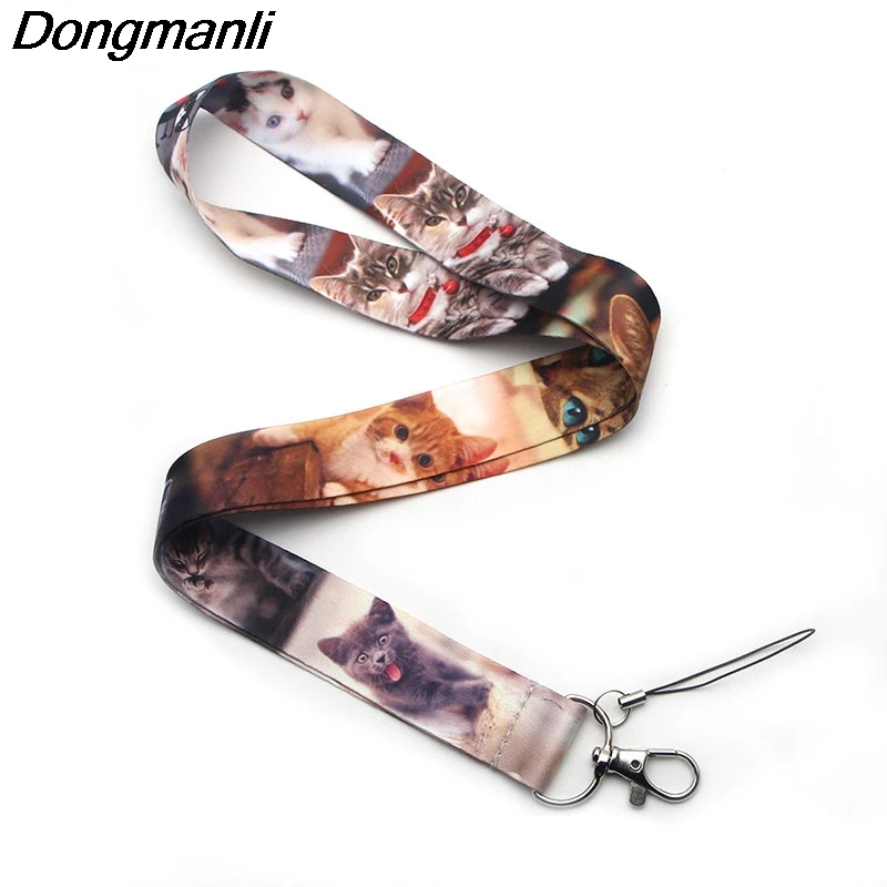 PC107 милый кот lanyards держатель удостоверения личности ID карты пройти тренажерный зал мобильный телефон USB бейдж держатель повесить веревку Lariat шнур КЛЮЧИ