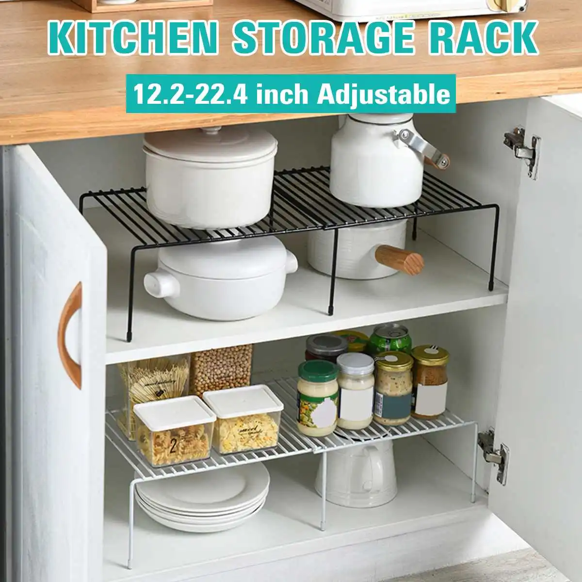 

2 Types 31-57cm Adjustable Kitchen Storage Rack Spice Sauce Standing Rack Kitchen Countertop Organizer Shelf Holder
