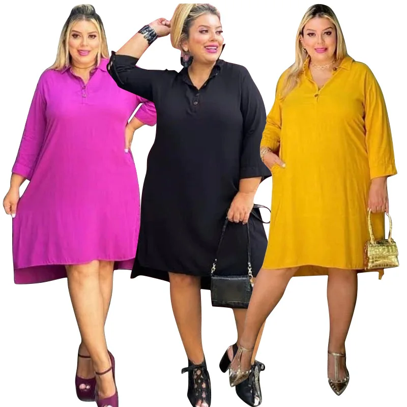 

2021 Summer New Women's Dress Casual plus Size Solid Color Loose Dress