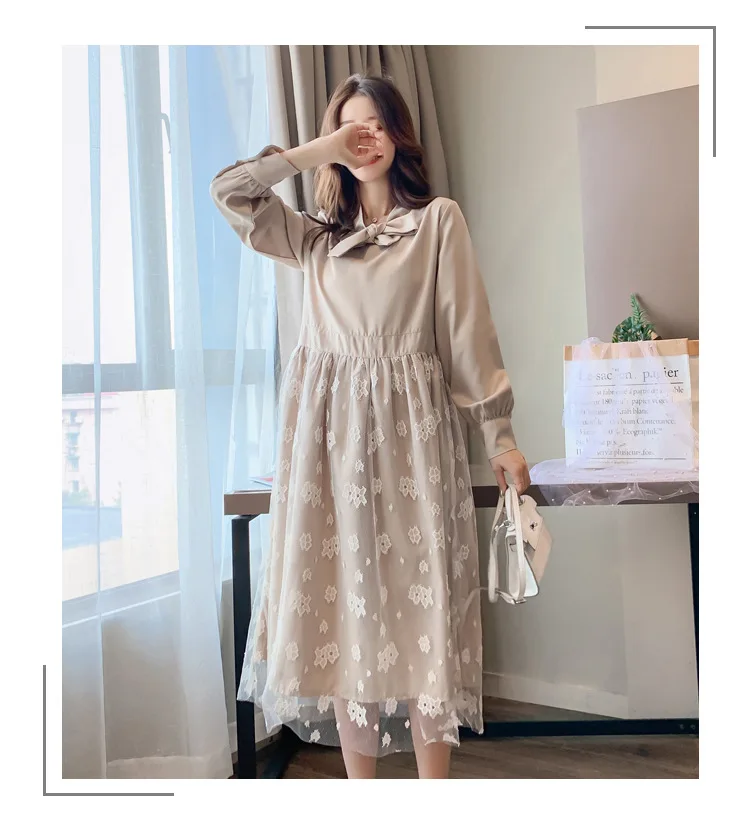 

Autumn and winter fashion base western-style silk skirt pregnancy autumn dress skirt postpartum maternity dress
