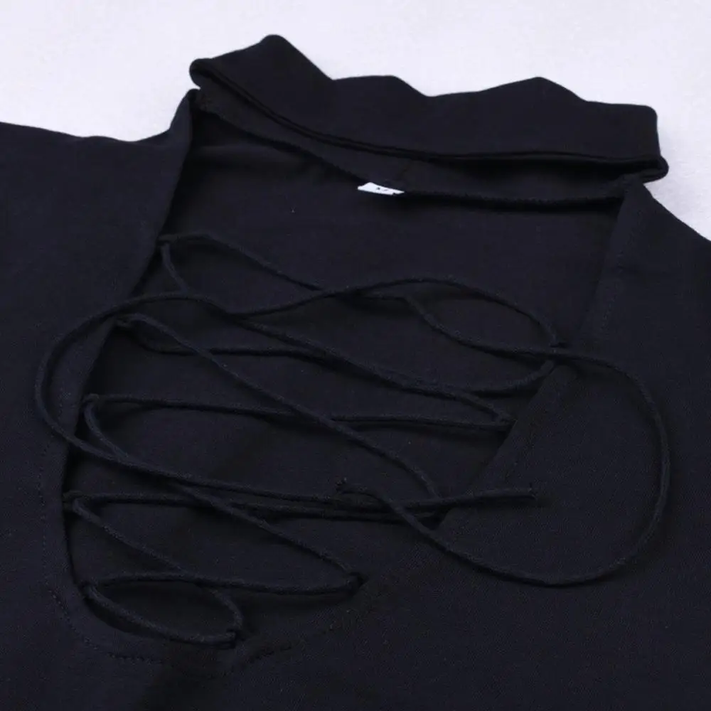 Женский комбинезон сексуальный глубокий v-образный вырез длинный рукав шнуровка